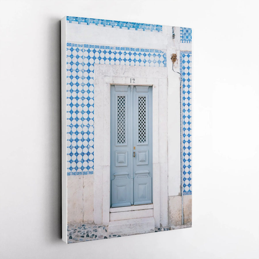 Portuguese Tile Canvas Wall Art | Lisbon Blue Door Photo | Premium 1.25" Thick Gallery Wrap | Travel Inspired Home Decor Gift
