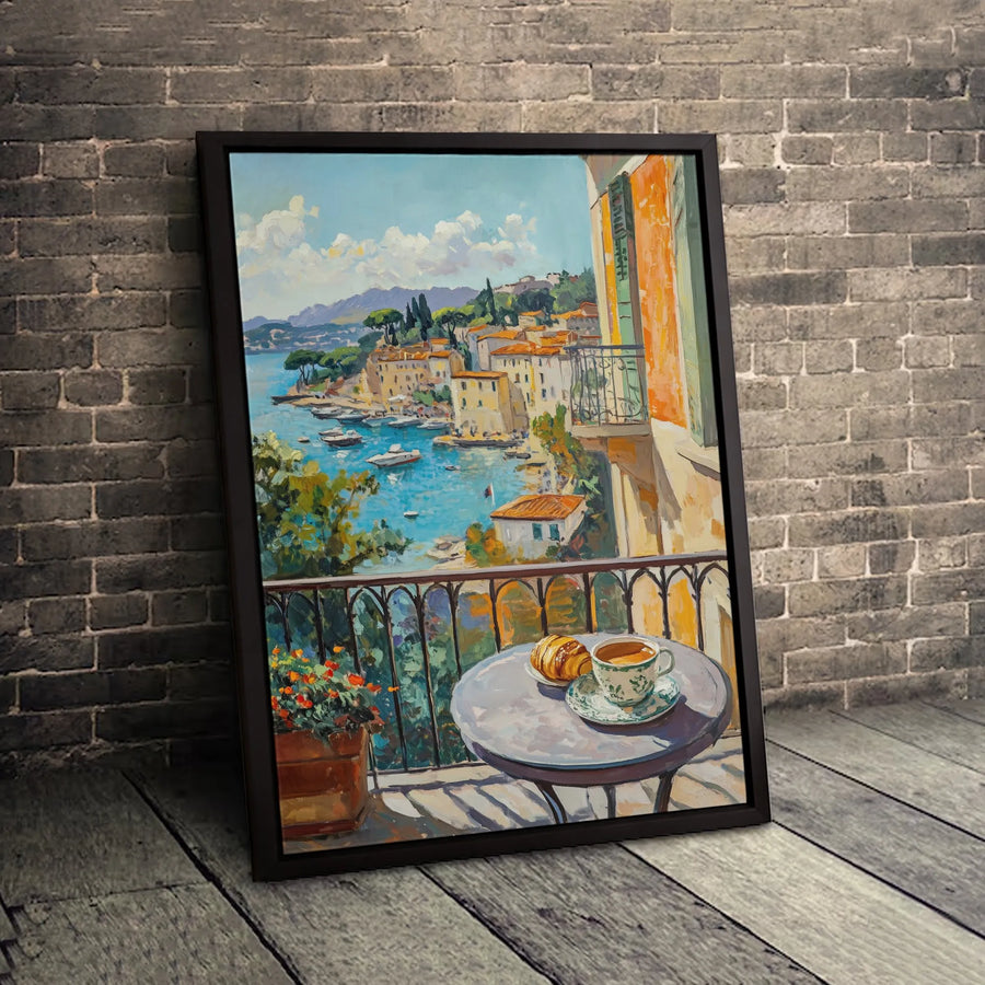 Mediterranean Coastal Village Canvas Print | Italian Amalfi Coast Balcony View | Gallery-Wrapped Premium Wall Art | Romantic Travel Decor Gift for Home