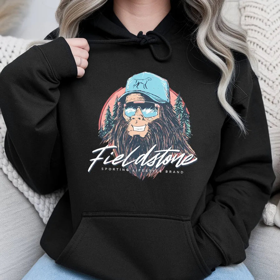 Bigfoot Hunting Hoodie | Funny Sasquatch Outdoorsman Graphic | Premium Cotton Blend | Gift for Campers and Fishermen