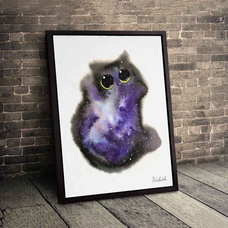 Galaxy Cat Canvas Print | Watercolor Space Kitten Wall Art | Premium Fade-Resistant Decor | Whimsical Animal Lover Gift