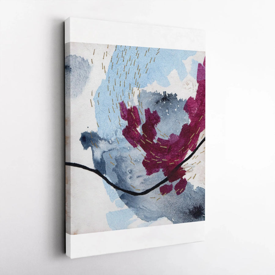 Abstract Watercolor Vertical Canvas | Modern Art Print with Blue, Magenta & Gold | Premium Gallery Wrap Canvas | Contemporary Living Room Decor