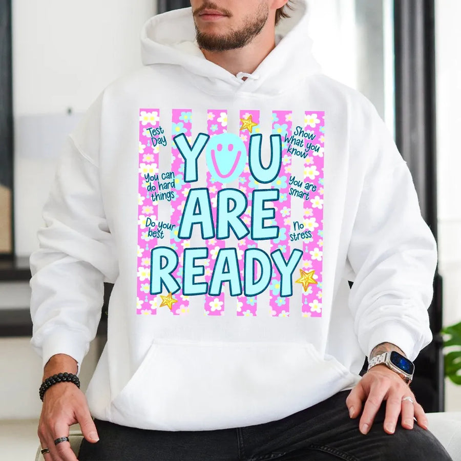 Motivational Test Day Hoodie | Retro 'You Are Ready' Smiley Graphic | Soft Unisex Pullover | State Testing Teacher & Student Gift