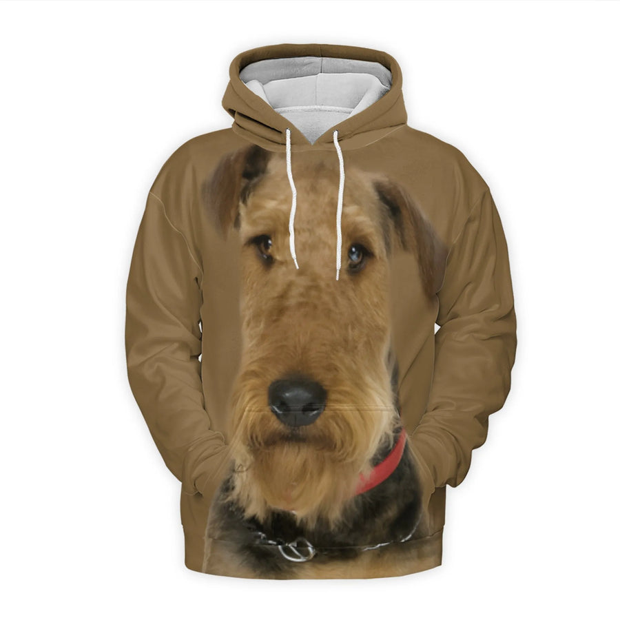 Airedale Terrier 3D Hoodie | Realistic Dog Portrait Graphic | Premium Polyester Knit Pullover | Gift for Dog Lovers & Pet Owners