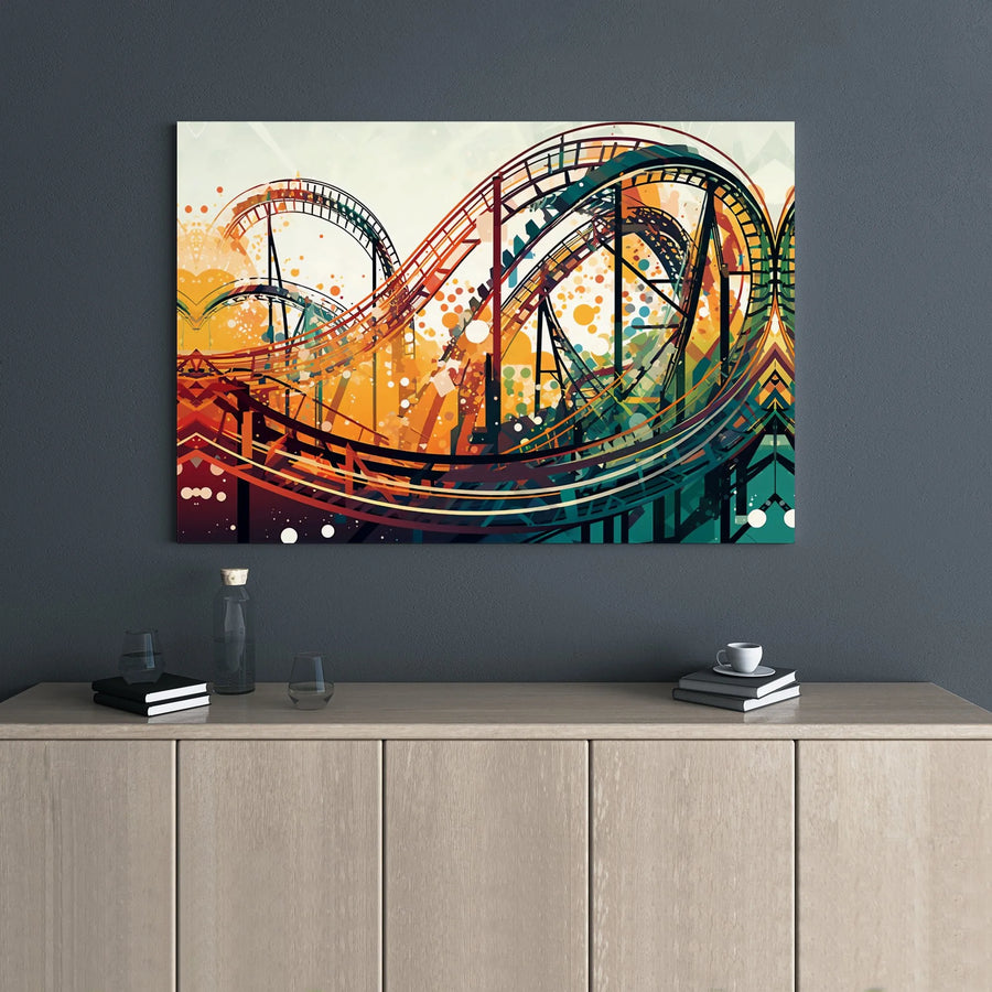 Abstract Roller Coaster Canvas Wall Art | Vibrant Amusement Park Theme Graphic | Premium Gallery Wrapped Decor | Modern Office Home Gift