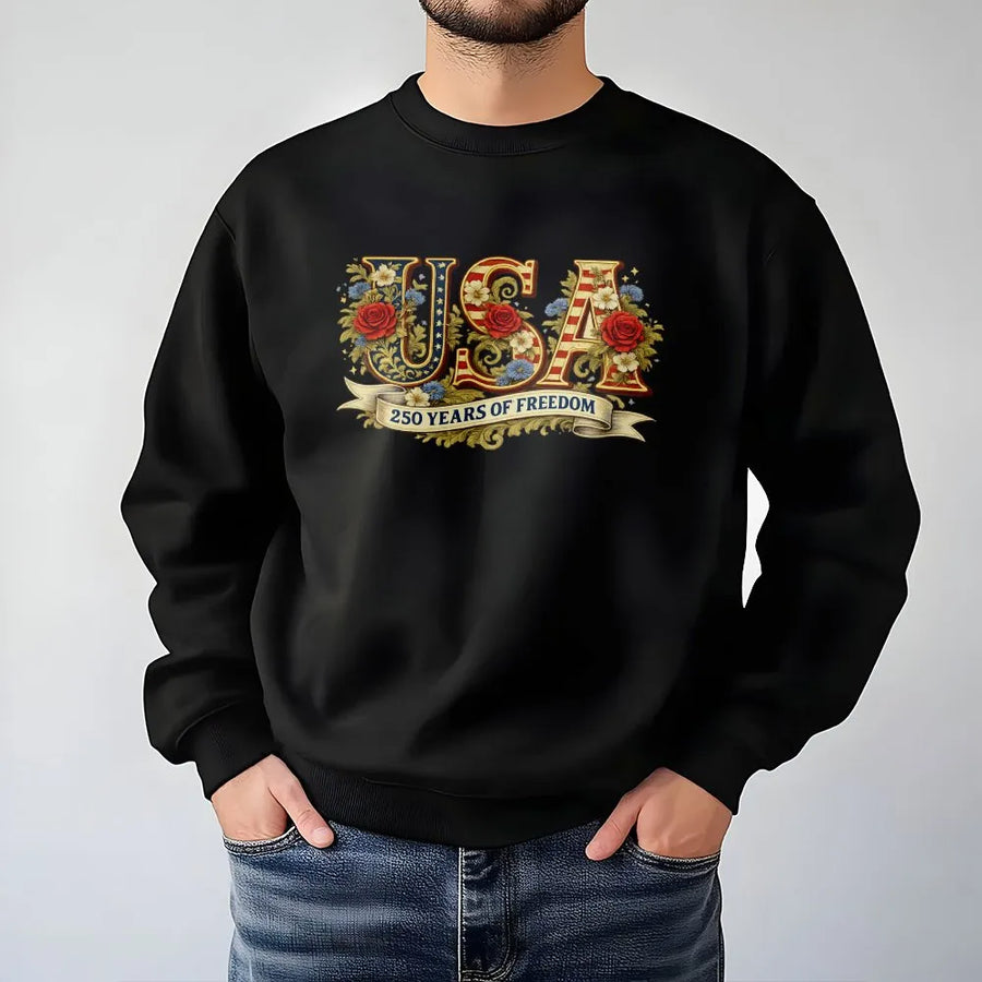 USA 250th Anniversary Sweatshirt | Vintage Floral USA Flag Design | Soft Cotton Blend Pullover | Patriotic Collector's Gift for Independence Day 2026