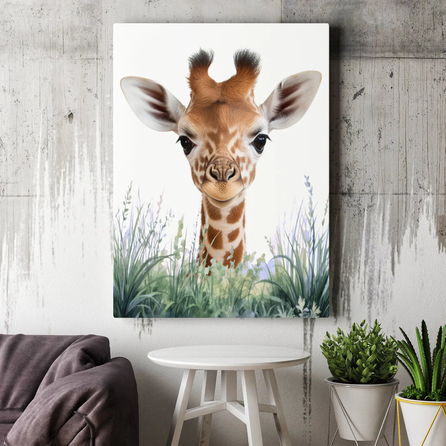 Baby Giraffe Wall Art Canvas | Watercolor Safari Animal Print | Premium 1.25-Inch Gallery Wrap | Nursery Decor & Kids Room Gift