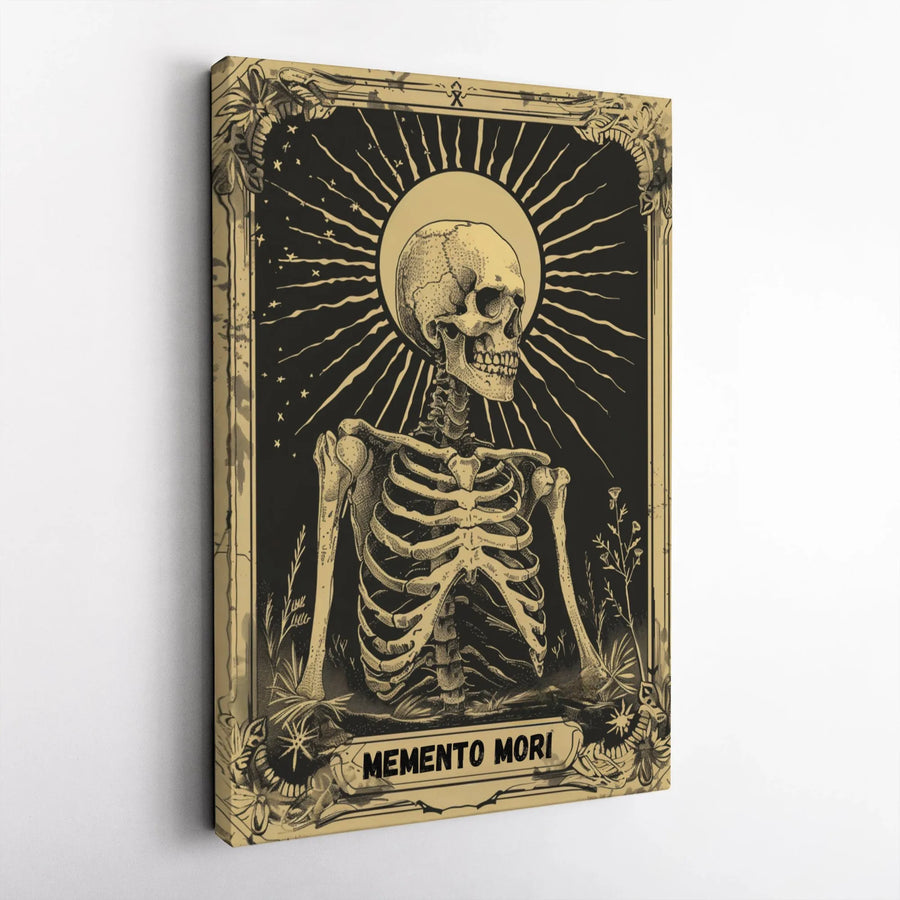 Memento Mori Canvas Art | Tarot Card Skeleton Skull Design | Premium Gallery Wrap Wall Decor | Gothic Home Office Aesthetic Gift
