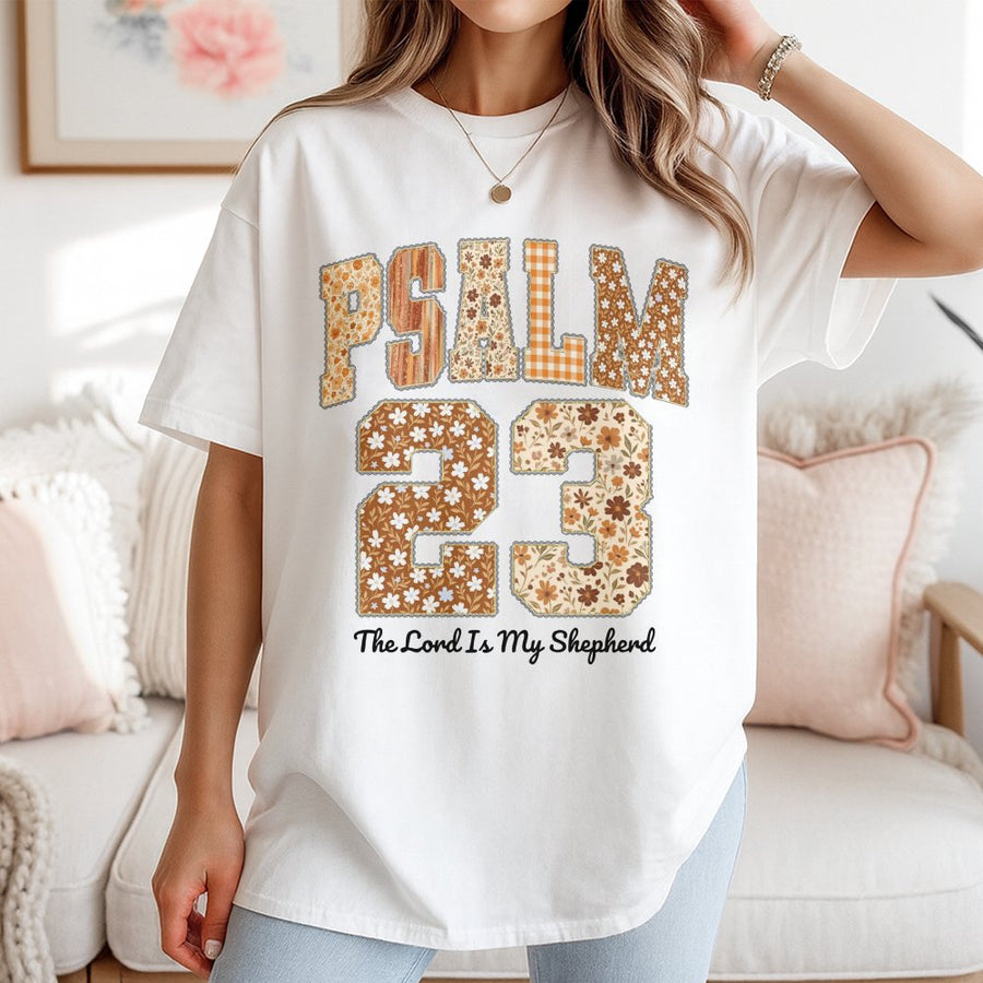 Psalm 23 T-Shirt | Floral Bible Verse Graphic Tee | 100% Cotton Premium Quality | Christian Faith Gift for Women and Men