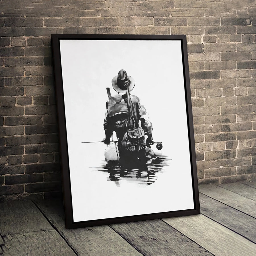 Fly Fishing Wall Art | Black and White Fisherman Canvas | Gallery Quality 1.25-Inch Profile | Nature Lover Gift for Office and Home Decor