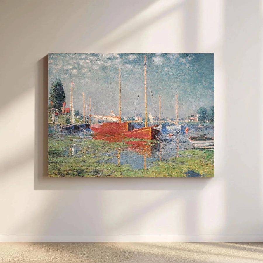 Claude Monet Canvas Wall Art | The Red Boats Argenteuil Print | Premium Gallery Wrap | Collector's Gift for Classic Home Decor