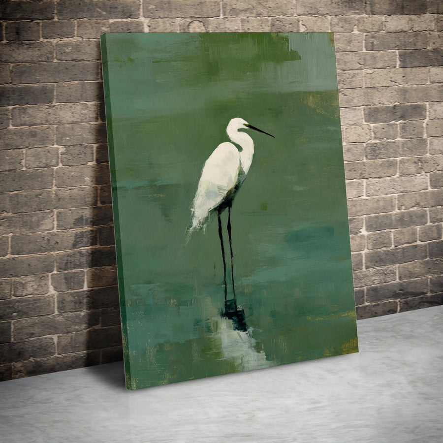 White Egret Canvas Wall Art | Minimalist Abstract Bird Painting | Premium Gallery-Wrapped Print | Modern Home & Office Decor Gift