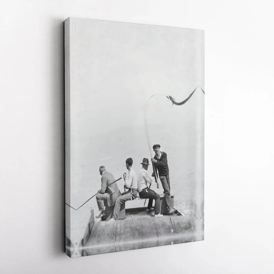 Vintage Fishing Photo Canvas Art | Black and White Fisherman Boat Print | Premium Gallery Wrapped Decor | Nautical Office Wall Decor