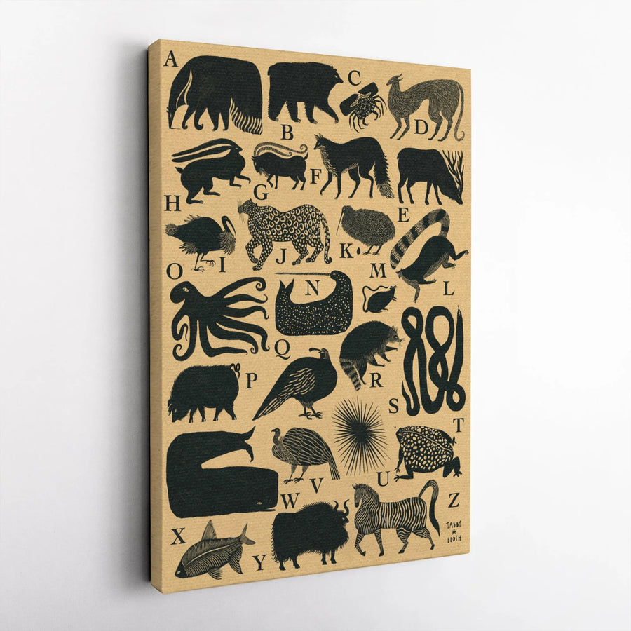 Animal Alphabet Wall Art | Vintage Style Animal Educational Chart | Premium Gallery Canvas | Nursery Decor and Wildlife Gift for Kids