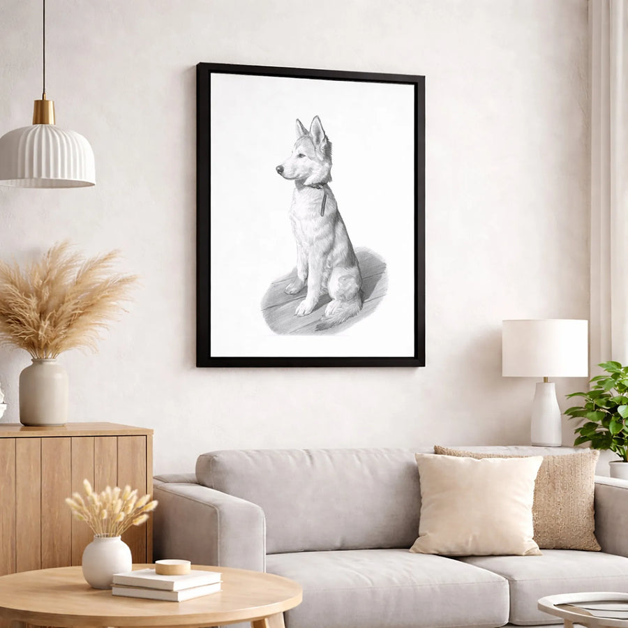 Husky Puppy Wall Art | Pencil Sketch Dog Portrait | Premium Gallery-Wrapped Canvas | Animal Lover Home Decor Gift