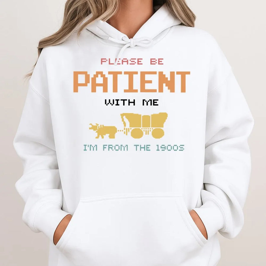 Retro Gaming Hoodie | Please Be Patient I Am From The 1900s | Premium Cotton Blend | Funny 90s Nostalgia Gift for Gamers