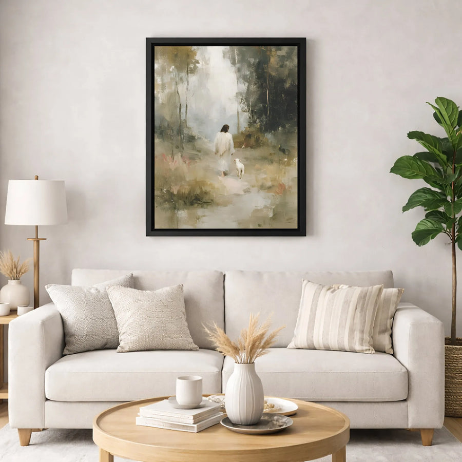 Jesus Christ Walking With Lamb Canvas Print | Impressionist Religious Wall Art | Premium Gallery Wrapped | Christian Home Decor Gift