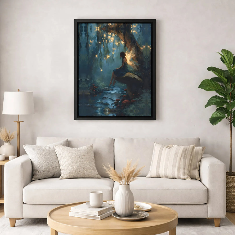 Magical Fairy Canvas Wall Art | Glowing Forest Enchanted Night Portrait | Premium 1.25-Inch Gallery Wrap | Fantasy Home Decor Gift for Her