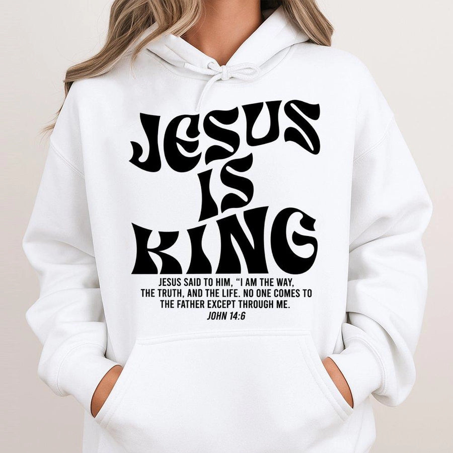 Jesus Is King Hoodie | John 14:6 Bible Verse Graphic | Premium Cotton Blend | Christian Religious Gift for Men and Women