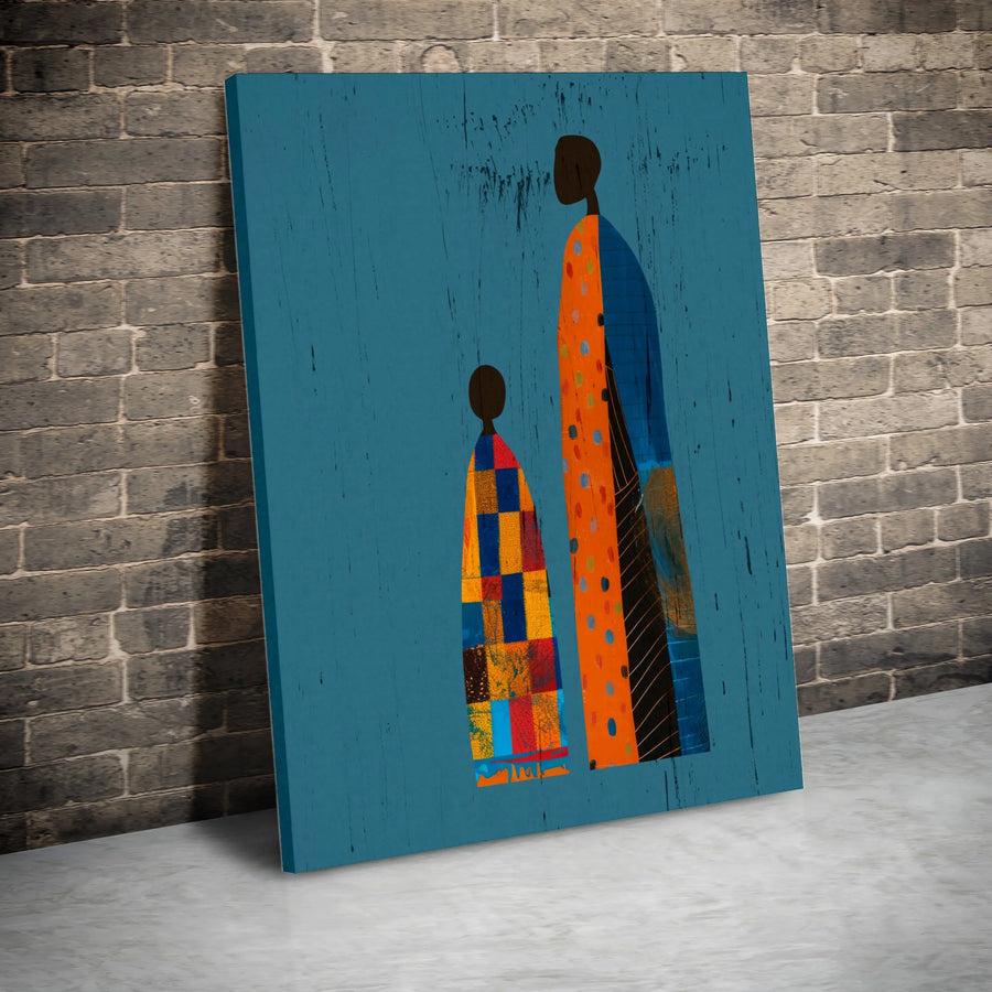 African Mother and Child Canvas Art | Abstract Minimalist Figures | Premium Gallery Wrapped Canvas | Collector's Ethnic Home Decor
