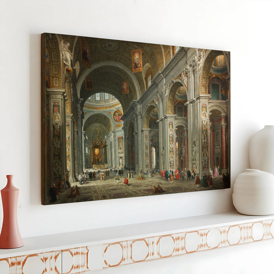 St. Peter's Basilica Canvas Wall Art | Vintage Italian Renaissance Painting | Premium Gallery Wrap Canvas | Classic Art Collector Gift for Home Decor