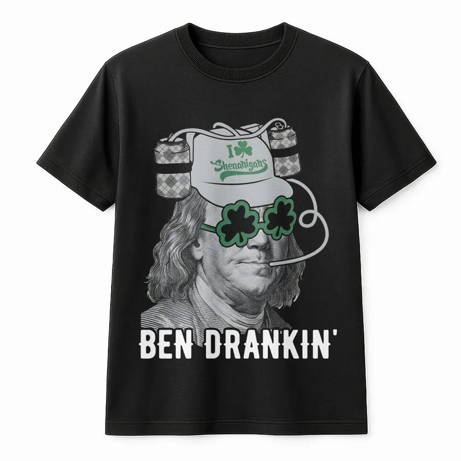 Ben Drankin St Patrick's Day T-Shirt | Funny Irish Drinking Pun Graphic | Premium Soft Cotton | Saint Paddy's Party Gift for Men and Women