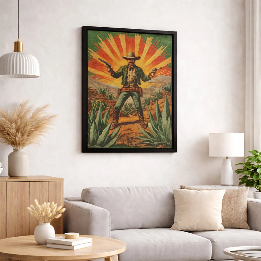 Western Cowboy Wall Art | Gunslinger With Dual Revolvers | Premium Gallery Canvas | Rustic Home Decor Gift