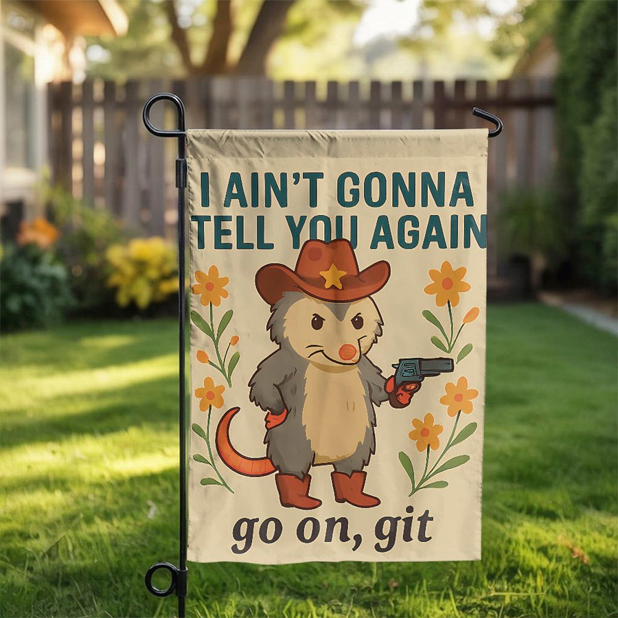 Cowboy Opossum Garden Flag | Funny Country Western Yard Decor | Weather-Resistant Polyester Banner | Humorous Housewarming Gift for Animal Lovers
