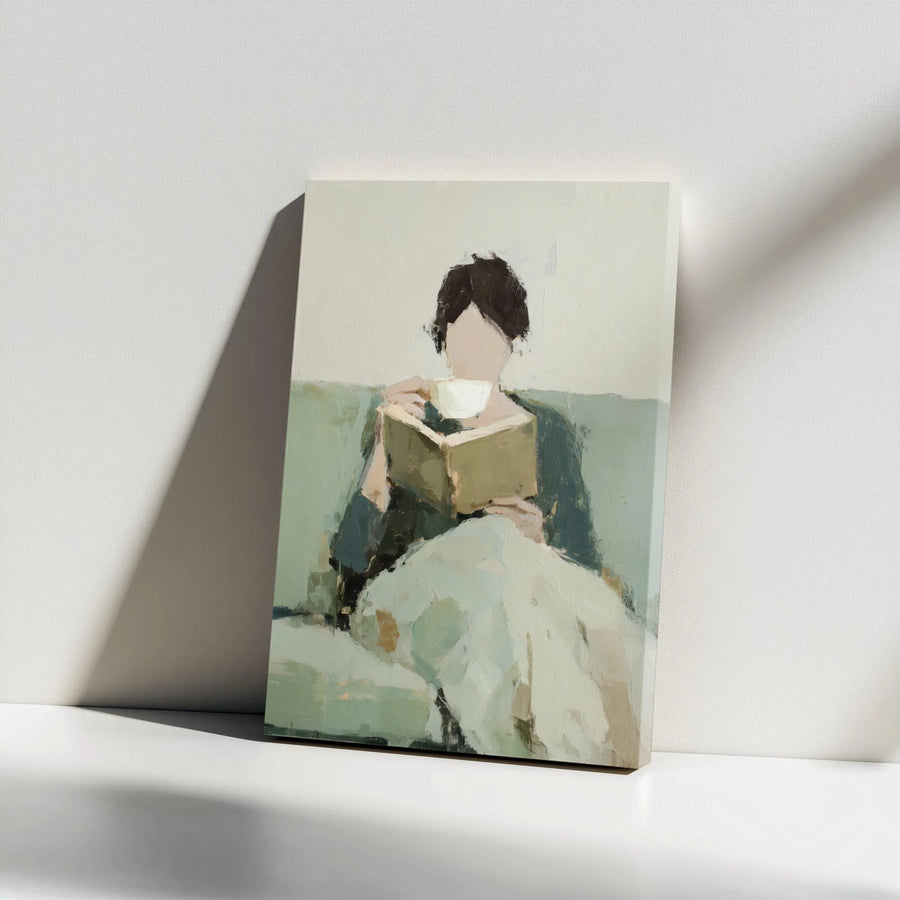 Abstract Woman Reading Canvas Art | Impressionist Book Lover Wall Decor | Premium Fade-Resistant Print | Cozy Home Library Gift for Readers
