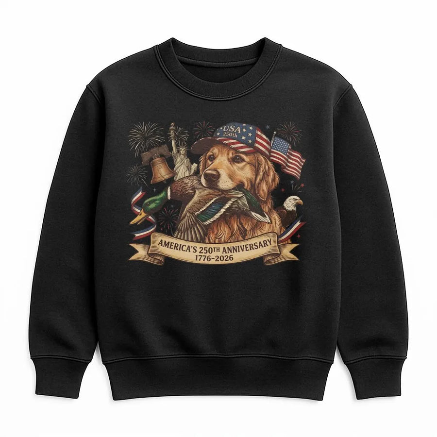 America 250th Anniversary Sweatshirt | Golden Retriever Patriotic Hunting Dog | Soft Cotton Blend Sweatshirt | Commemorative USA 2026 Gift for Hunters