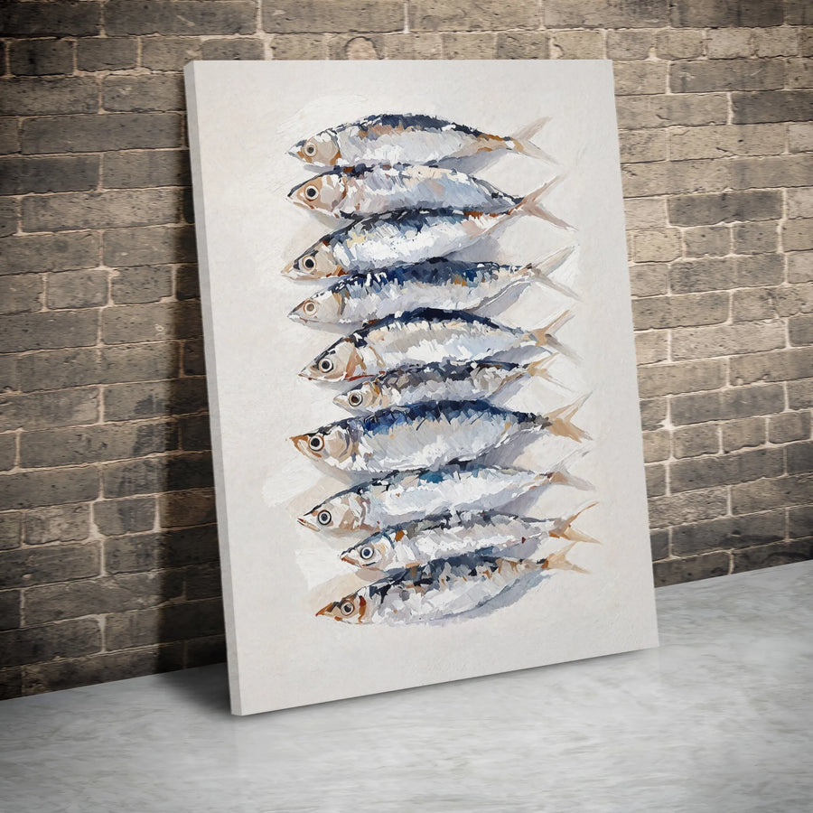 Stacked Sardines Canvas Art | Impressionist Fish Painting | 1.25-Inch Gallery Wrap | Coastal Kitchen Wall Decor for Home Office