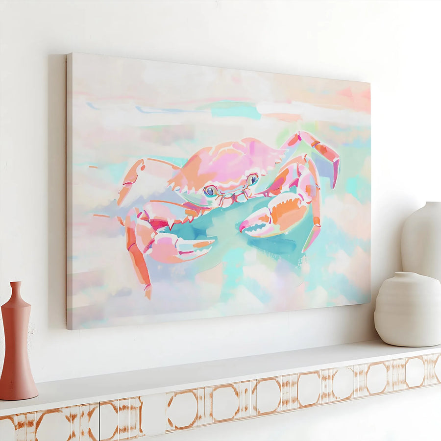 Coastal Crab Canvas Wall Art | Modern Watercolor Ocean Animal Print | Premium Gallery Wrapped Canvas | Beach House & Nursery Decor Gift