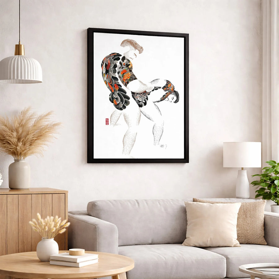 Japanese Irezumi Tattoo Art Canvas | Erotic Male Nude Wall Decor | Premium Fade-Resistant Print | Gallery-Quality Home Gift for Him