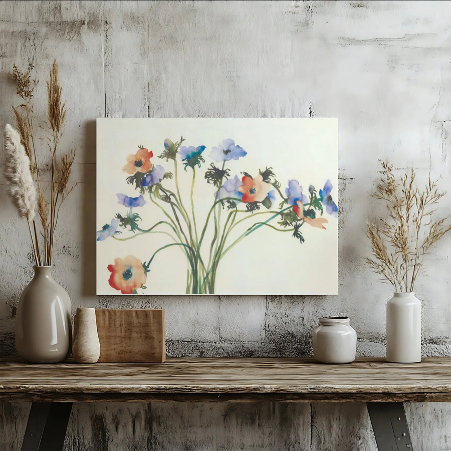 Watercolor Flower Bouquet Canvas Print | Minimalist Anemone Painting | Premium Gallery Wrapped Wall Art | Modern Home Decor Gift