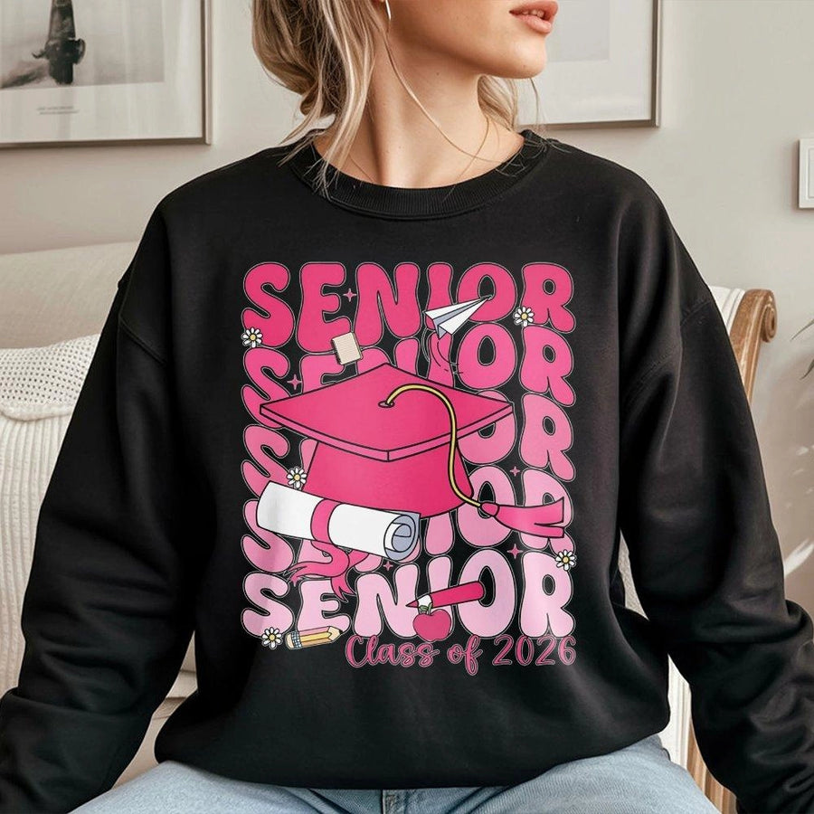 Senior 2026 Sweatshirt | Retro Pink Graduation Aesthetic | Premium Comfy Fleece Crewneck | Class of 2026 High School Senior Gift