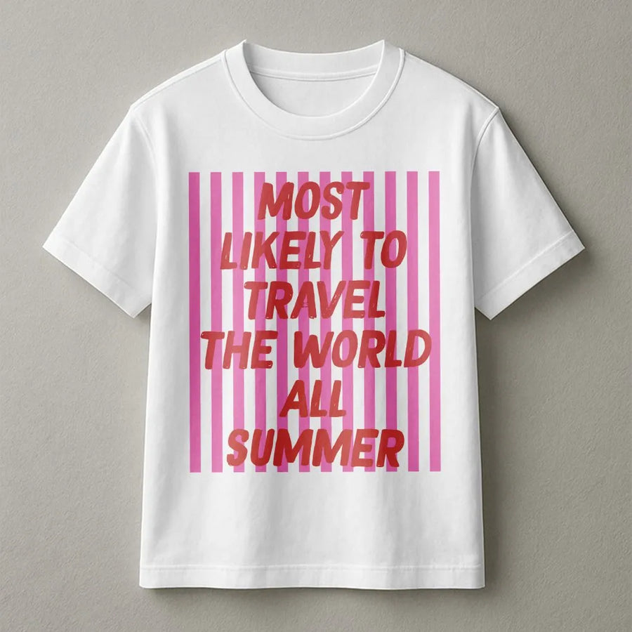 Most Likely To Travel T-Shirt | Funny Summer Vacation Quote | Soft Cotton Blend Pullover | Matching Group Trip Gift for Travelers