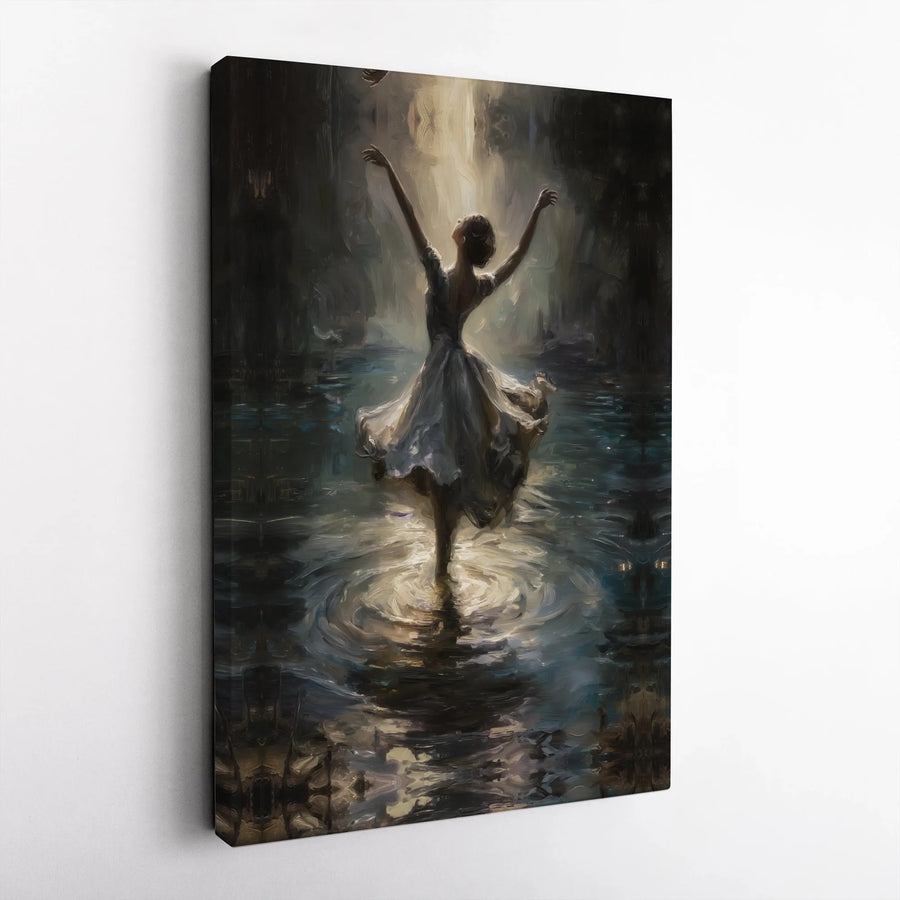 Ballerina Canvas Wall Art | Impressionist Dancer in Water Spotlight | Premium Gallery Wrap Decor | Gift for Dance Lovers & Home Decor