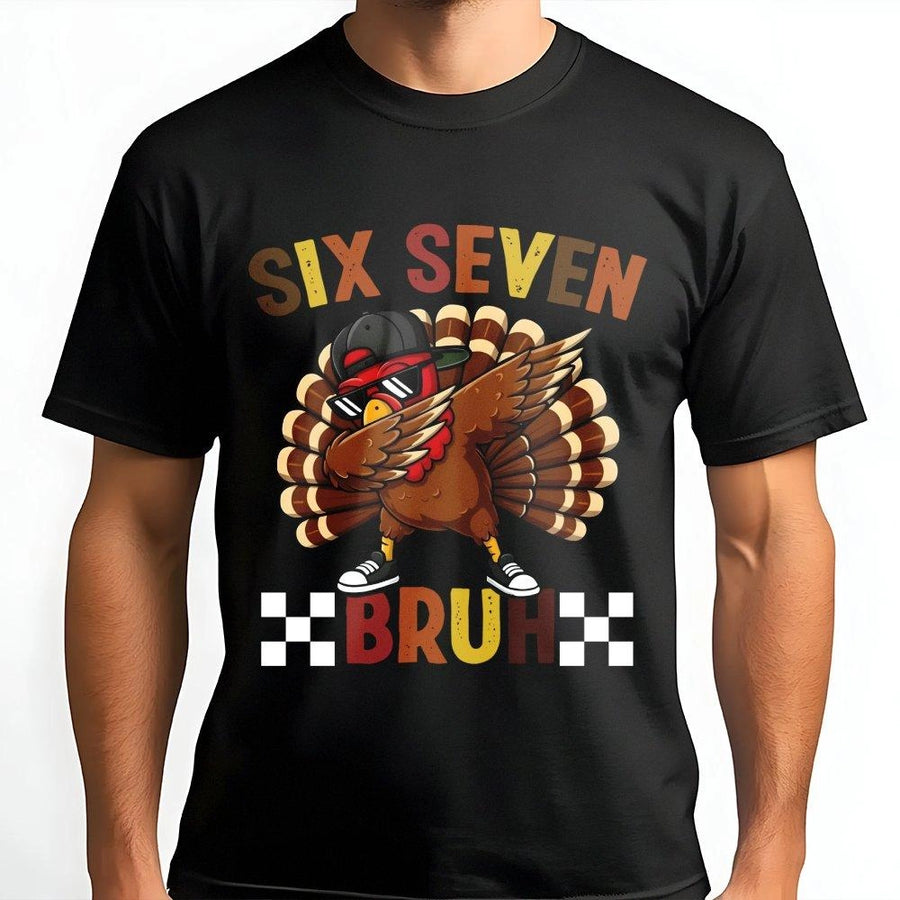 Six Seven Thanksgiving T-Shirt | Dabbing Turkey Funny Meme Graphic | Premium Soft Cotton Tee | Kids & Youth Holiday Gift For Boys And Girls