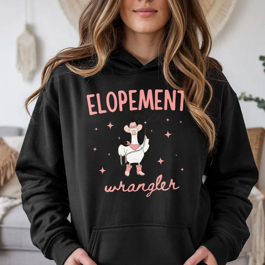 Elopement Wrangler Hoodie | Funny Cowboy Goose Design | Premium Cotton-Blend Pullover | Cute Behavioral Therapist & Special Ed Teacher Gift