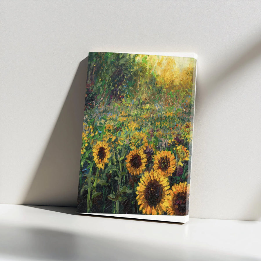 Sunflower Field Canvas Wall Art | Impressionist Floral Painting Print | Premium Gallery Wrapped Canvas | Farmhouse Living Room Decor Gift