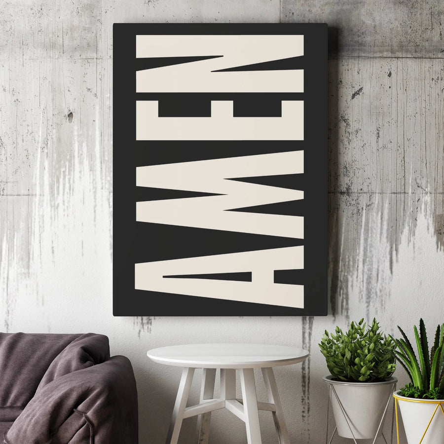Amen Wall Art Canvas | Vertical Minimalist Typography | Premium Gallery Wrap Print | Modern Religious Home Decor Gift