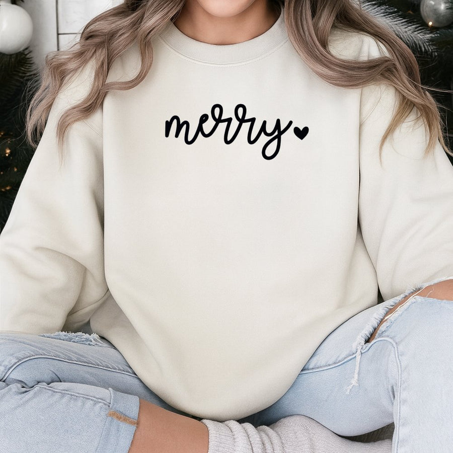 Merry Christmas Sweatshirt | Cute Script Typography Minimalist Design | Premium Soft Cotton Blend | Festive Holiday Gift for Women and Family