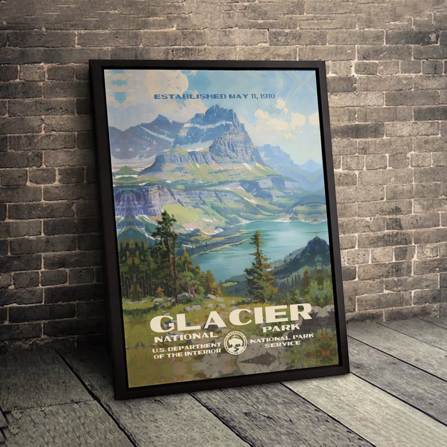 Glacier National Park Poster | Vintage Travel Art Print | 1.25” Premium Gallery Canvas | Hiking & Adventure Home Decor Gift