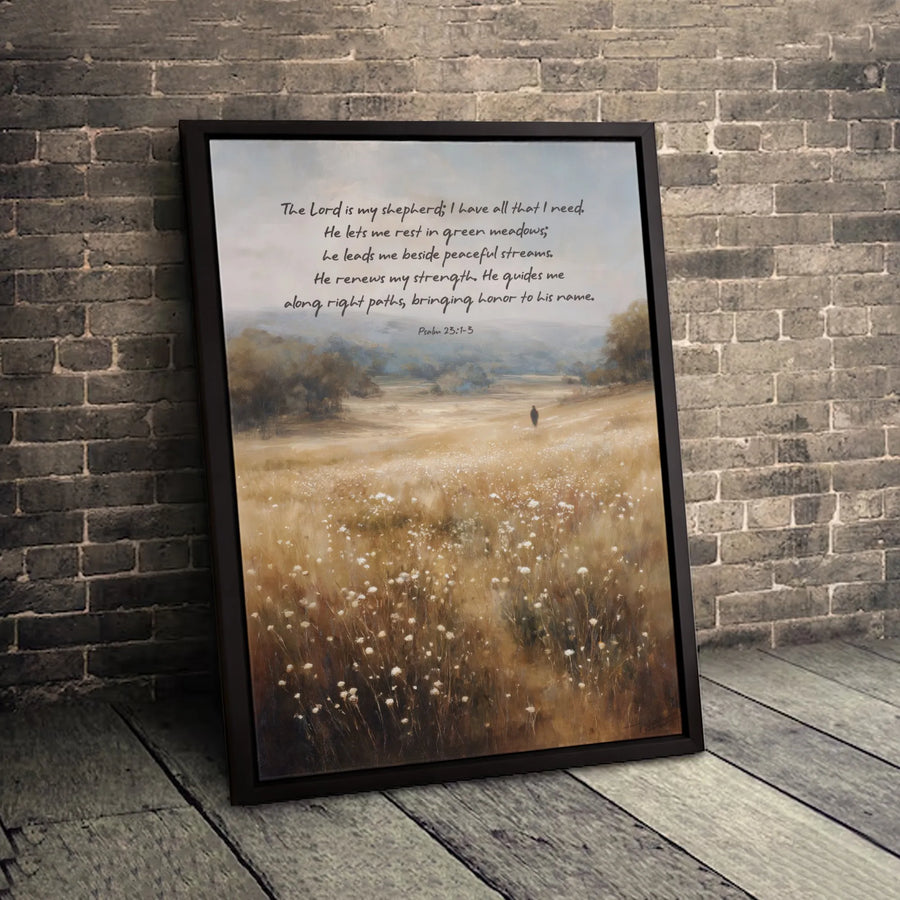 Psalm 23 Wall Art | The Lord Is My Shepherd Landscape Canvas | Premium Fade-Resistant Religious Decor | Christian Home & Office Gift