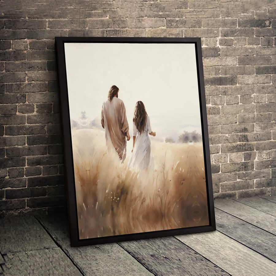 Jesus Walking With Woman Canvas Art | Serene Religious Wall Decor | Premium Fade-Resistant Print | Spiritual Gift for Home or Church