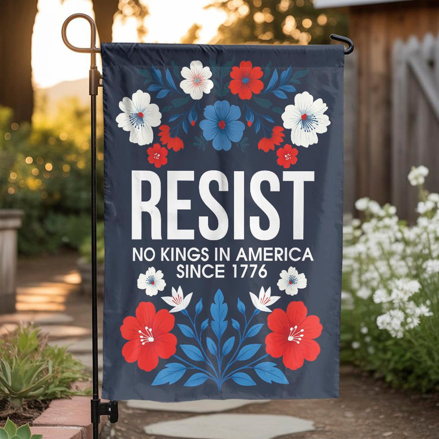 Resist Garden Flag | Patriotic No Kings In America 1776 Design | Premium Weather-Resistant Polyester | Yard Decor For Front Porch Gift