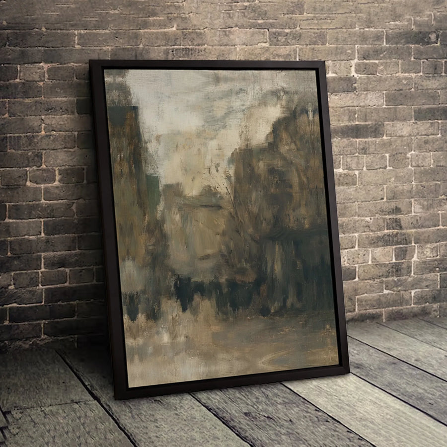 Abstract Cityscape Canvas Wall Art | Neutral Earthy Tone Painting | Premium 1.25" Thick Gallery Wrap | Modern Home Office Decor Gift