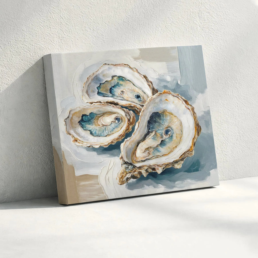 Oyster Shell Wall Art | Coastal Abstract Oil Painting Print | Premium Gallery Wrapped Canvas | Elegant Beach House Decor Gift