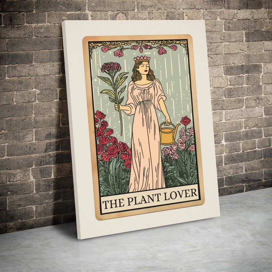 The Plant Lover Tarot Card Canvas Wall Art | Botanical Art Nouveau Print | Premium Gallery Wrap Decor | Gift for Plant Moms & Gardeners