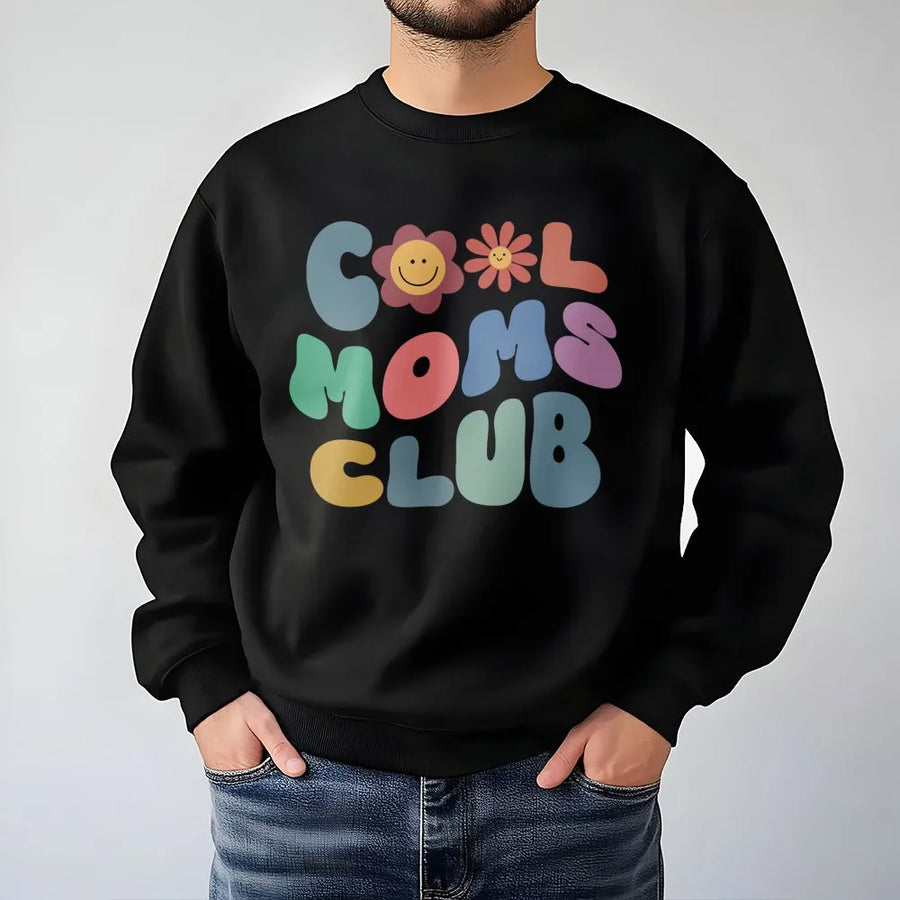 Cool Moms Club Sweatshirt | Retro Smiley Flower Graphic | Premium Cotton Blend | Funny Mother's Day 2026 Gift for New Mom or Wife
