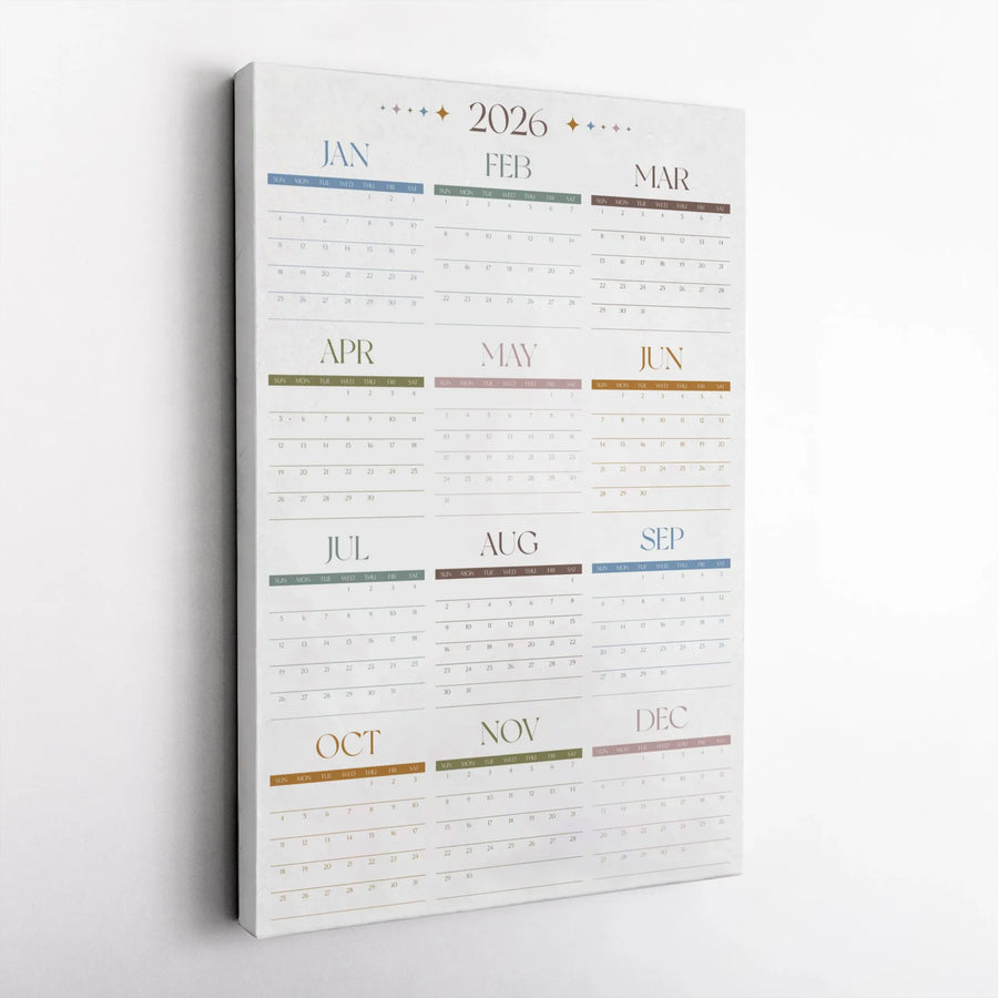 2026 Yearly Calendar Canvas | Minimalist Wall Art Decor | 1.25 Inch Gallery Wrap | Modern Home Office Planning Gift